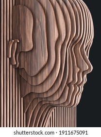 Parametric Wood Panel - Human Head - Horizontal. 3D Rendering