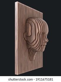 Parametric Wood Panel - Human Head - Horizontal. 3D Rendering