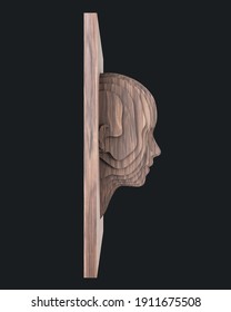 Parametric Wood Panel - Human Head - Horizontal. 3D Rendering