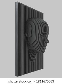 Parametric Wood Panel - Human Head - Horizontal. 3D Rendering