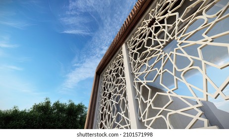 Parapet Design Of Roof Top, Illustration Of 3d, Artwork Of Jali Pattern Mesh