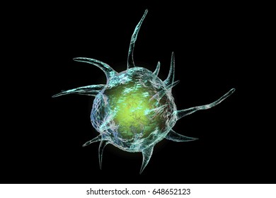 Parasite, Pathogenic Microbe Isolated On Black Background. 3D Illustration