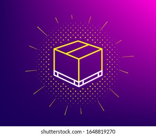 Parcel box line icon  Halftone pattern  Logistics delivery sign  Package tracking symbol  Gradient background  Delivery box line icon  Yellow halftone pattern 