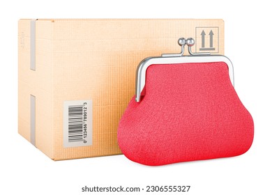Parcel with coin purse. 3D rendering isolated on white background 