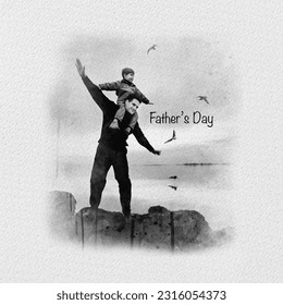 Parent's Day, black and white effect, watercolor background, father and son bonding. abstract illustration using watercolor splash, social media - Powered by Shutterstock