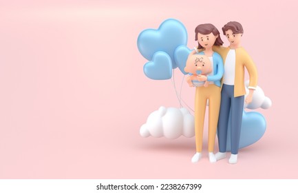 Parents with her Baby. 3D Illustration - Powered by Shutterstock