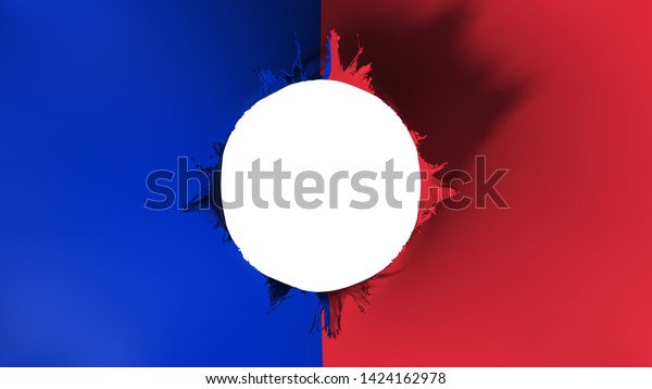 Paris city, capital of France flag ripped\
apart, white background, 3d\
rendering