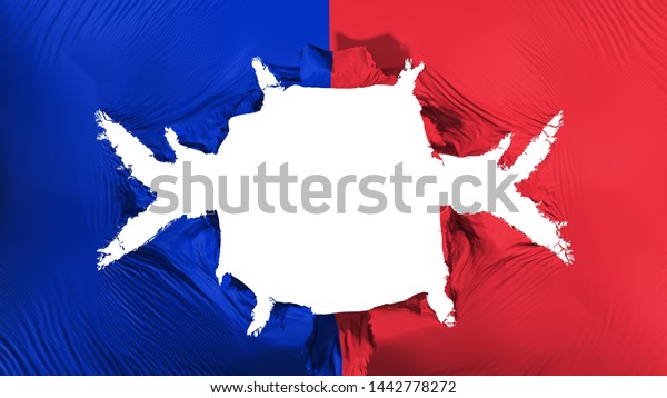 Paris city, capital of France flag with a big\
hole, white background, 3d\
rendering