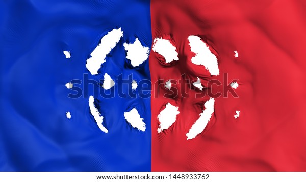 Paris city, capital of France flag with a\
small holes, white background, 3d\
rendering