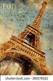Paris. Eiffel-tower grunge illustration, Artwork.