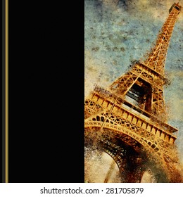 Paris. Eiffel-tower grunge illustration, Artwork.