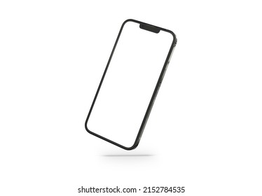 PARIS - France - April 28, 2022: Newly Released Apple Smartphone Iphone 13 Pro Max Realistic 3d Rendering - Graphite Color Front Screen Mockup - Modern Smartphone Floating On White Background