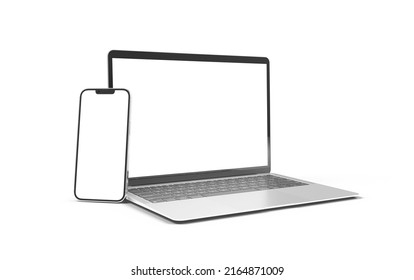 PARIS - France - April 28, 2022: Newly Released Apple Devices, Imac 24 Desktop Computer, Iphone 13 Pro Max Mobile, Macbook Laptop, Ipad Tablet- 3d Realistic Rendering Screen Mockup On White Background