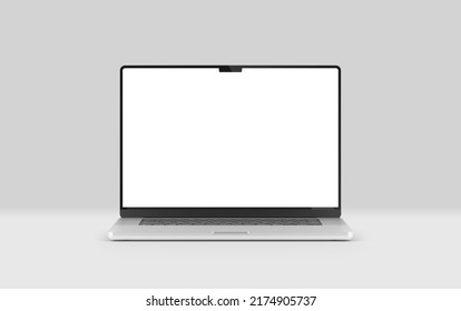 PARIS - France - April 28, 2022: Newly Released Apple Macbook Pro, Silver Color - Front View- Realistic 3d Rendering Laptop Computer Display Screen Mockup On White Background