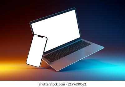 PARIS - France - April 28, 2022: Newly Released Apple Devices, Imac 24 Desktop Computer, Iphone 13 Pro Max Mobile, Macbook Laptop, Ipad Tablet- 3d Realistic Rendering Screen Mockup On White Background