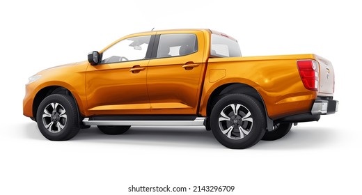 Paris, France. February 3, 2022: Mazda BT-50 2021. Orange Mid-size modern pickup truck. 3D illustration. - Shutterstock ID 2143296709