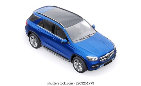 Paris. France. March 26, 2022. Mercedes-Benz GLE 2020. Expensive Premium Mid-size SUV For Every Day For Work And Family. Blue Car Model On A White Isolated Background. 3d Illustration.