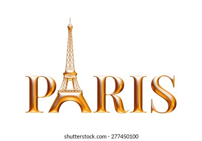 Paris Text In Gold On Isolated White Background.