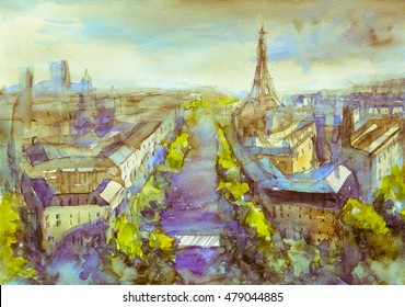 Paris Watercolor Painting Stock Illustration 479044885 | Shutterstock