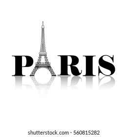 Paris Word Eiffel Tower Silhouette Illustration Stock Illustration ...