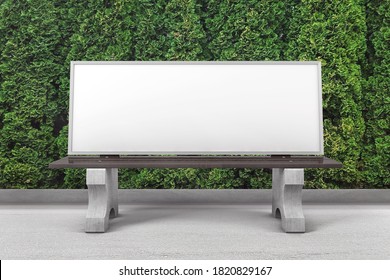 Park bench with billboard mockup. 3D rendering. 