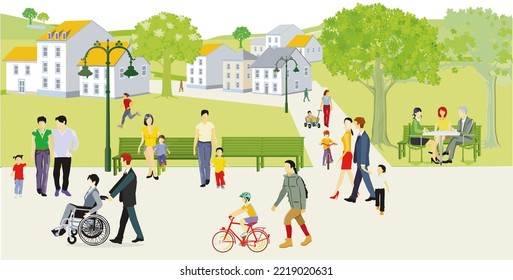 Park In The Small Town, Life In The Country, Illustration