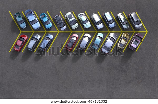 parked cars with\
one spot free, 3D\
illustration