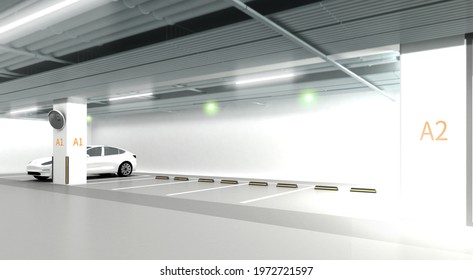 Parking lot 3d illustration. car park with white wall.