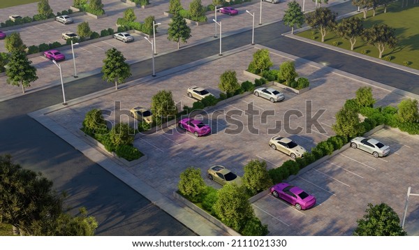 parking area, 3d illustration of architecture design,\
road network, America\

