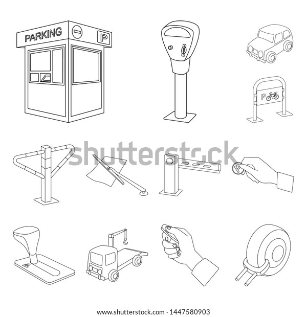 Parking for\
cars outline icons in set collection for design. Equipment and\
service bitmap symbol stock web\
illustration.