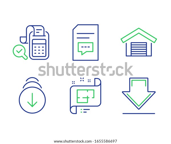 駐車場 建築平面 図 スクロールダウンラインアイコンセット 請求書の会計 コメント およびダウンロードの標識 車の場所 技術プロジェクト スワイプスクリーン 監査レポート テクノロジーセット の イラスト素材
