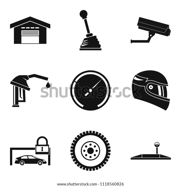 Parking garage icons set.\
Cartoon set of 9 parking garage icons for web isolated on white\
background