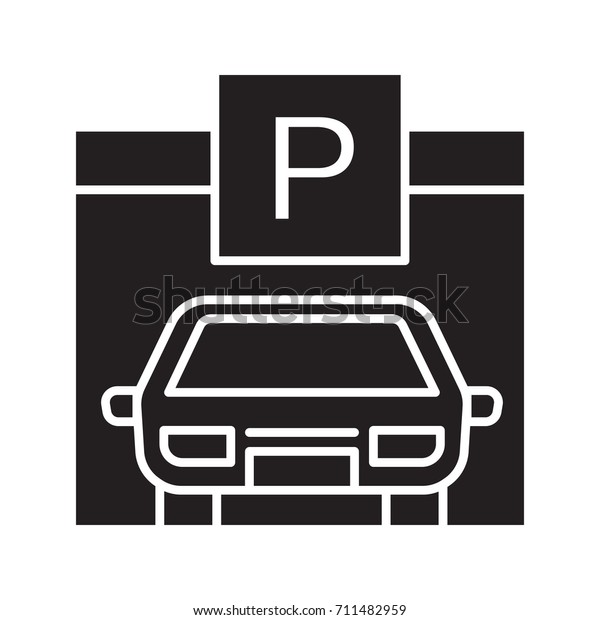 Parking place, carpark, auto shed glyph\
icon. Silhouette symbol. Car garage with P sign. Negative space.\
Raster isolated\
illustration