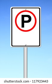 Parking Sign Blank For Text With Blue Sky