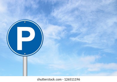 Parking Sign With A Blue Sky Blank For Text