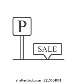 Parking Space Sale Icon. A Simple Line Drawing Of A Parking Space With A Sale Mark. Isolated On White Background.