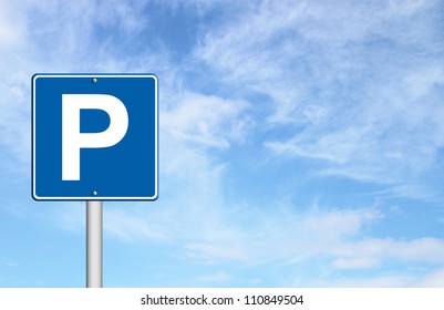 Parking Traffic Sign With Blue Sky Blank For Text