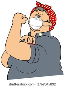 Parody Illustration Of The Rosie The Riveter Illustration From The 1940's Only Wearing A Face Mask And A Little Chubbier.