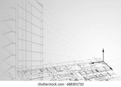 Part of abstract architectural project on the gray background