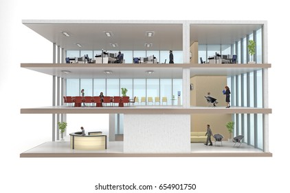 Part Office Building Cutaway Isolated On White. 3d Rendering