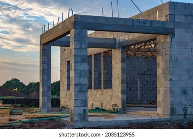 Part Of Suburban Single-family Concrete House Under Construction In Southwest Florida. Light Digital Oil-painting Effect, 3D Rendering.