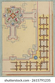 Partial design for ceiling decorated in chinese motifs. Vintage Chinese artwork. Painting from China. Chinese vintage illustration.