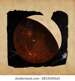 Partial eclipse of the moon from the Trouvelotastronomical drawings (1881-1882) by E L Trouvelot (1827-1895) on beige paper texture.