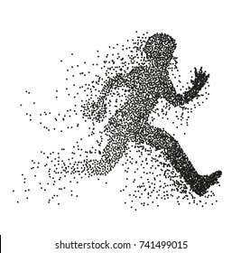 Particle divergent silhouette of american football player jumping with a ball. character illustration - Powered by Shutterstock