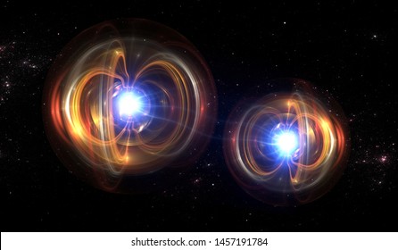 Particle, quantum entanglement (quantum correlation). Quantum mechanics . 3d illustration