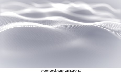 Particles Blue Wave Cyber Technology Background Loop. Abstract Seamless Animation Of Mesh Glowing Dots Digital Luxurious Wave Particles Flows Background, Motion Of Digital Data Flow.