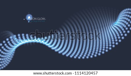 Particles flow abstract design. Blurred round lights effect illustration. Mesh of glowing dots, beautiful illustration.