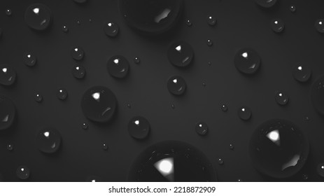 Particles Of Water On A Dark Surface. Close-up. Full Frame. 3d Rendering