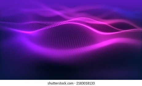 Particles wave Cyber or technology background. Abstract seamless loop of mesh glowing red dots digital luxurious sparkling wave particles flows background, Motion of digital data flow.