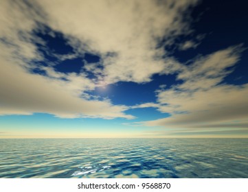 partly cloudy blue sky over ocean